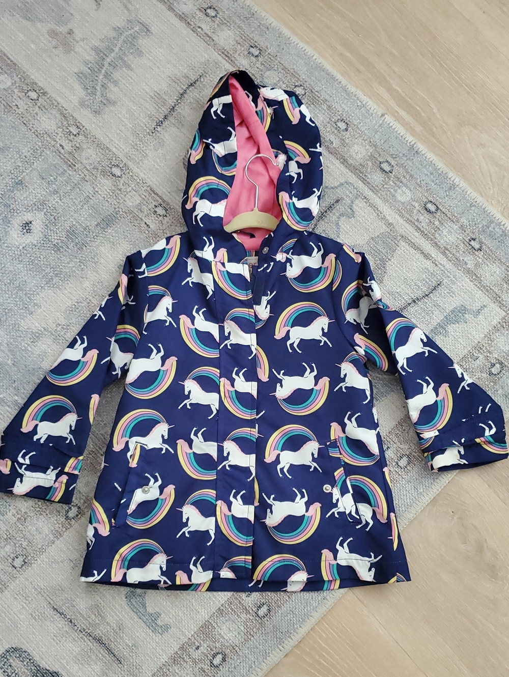 Carters Toddler Girls Rainbow Unicorn Rain Jacket Hooded Coat Sz3T